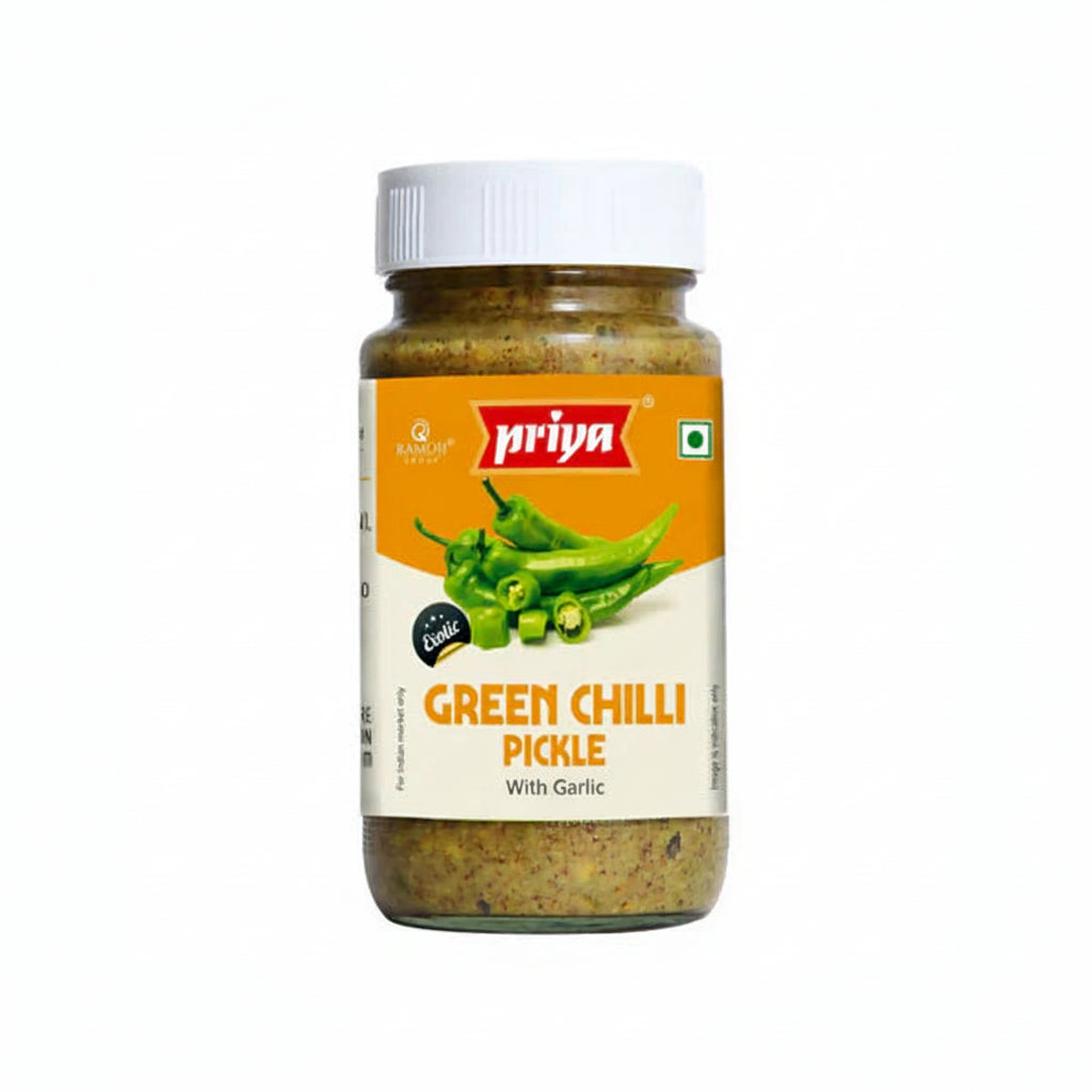 Priya Green Chilli Pickle With Garlic - 300g