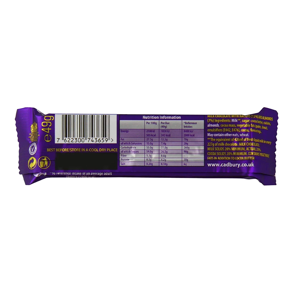 CADBURY DAIRY MILK FRUIT & NUT CHO. STD