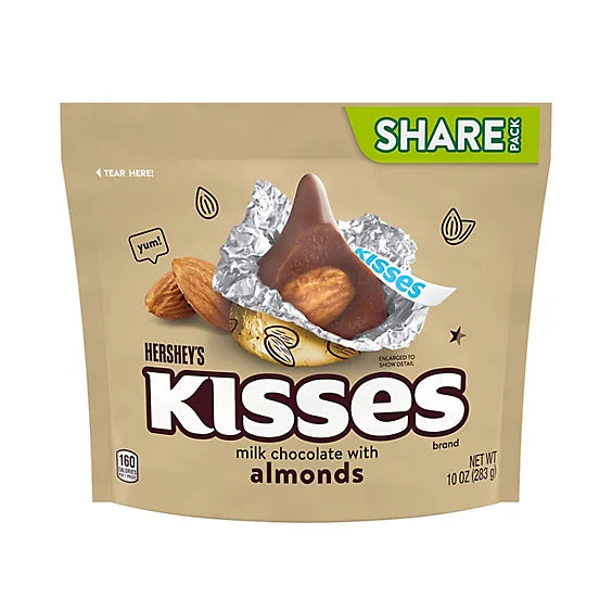 Hersheys Kisses Milk Chocolate With Almonds Candy Share Pack - 10 Oz