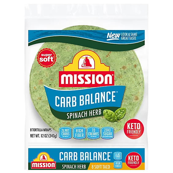 Mission Carb Balance Spinach & Herb Flour Tortillas - Soft Taco Size - 8 Count | 12 oz