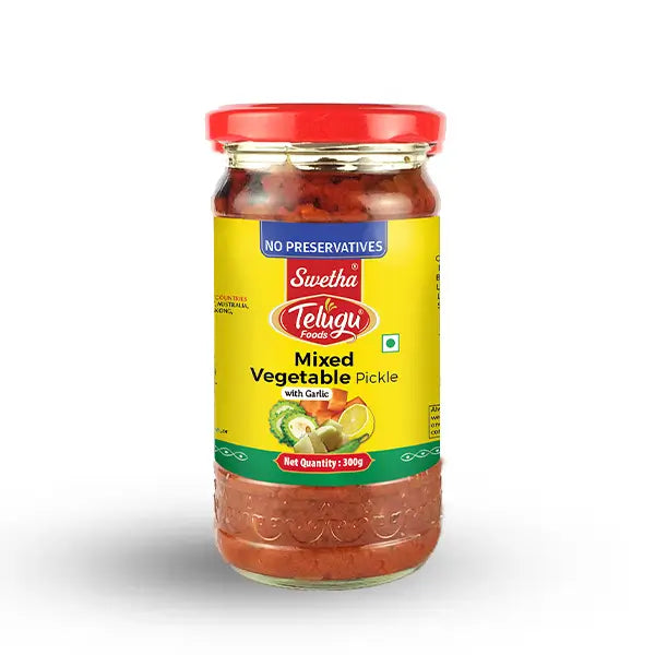 Telugu Foods Mixed Vegetable Pickle with Garlic - 300g