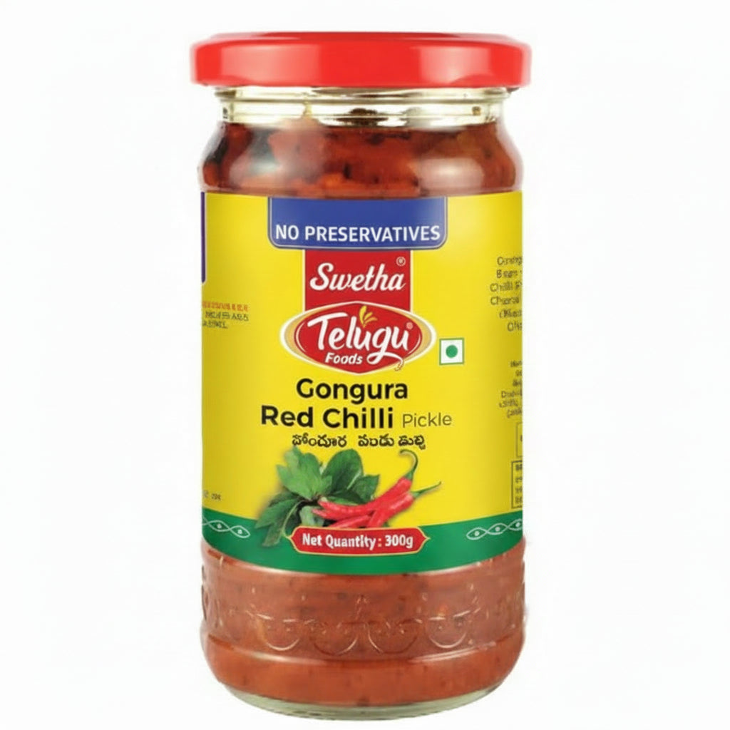 Telugu Foods Gongura Red Chilli Pickle Without Garlic - 300g