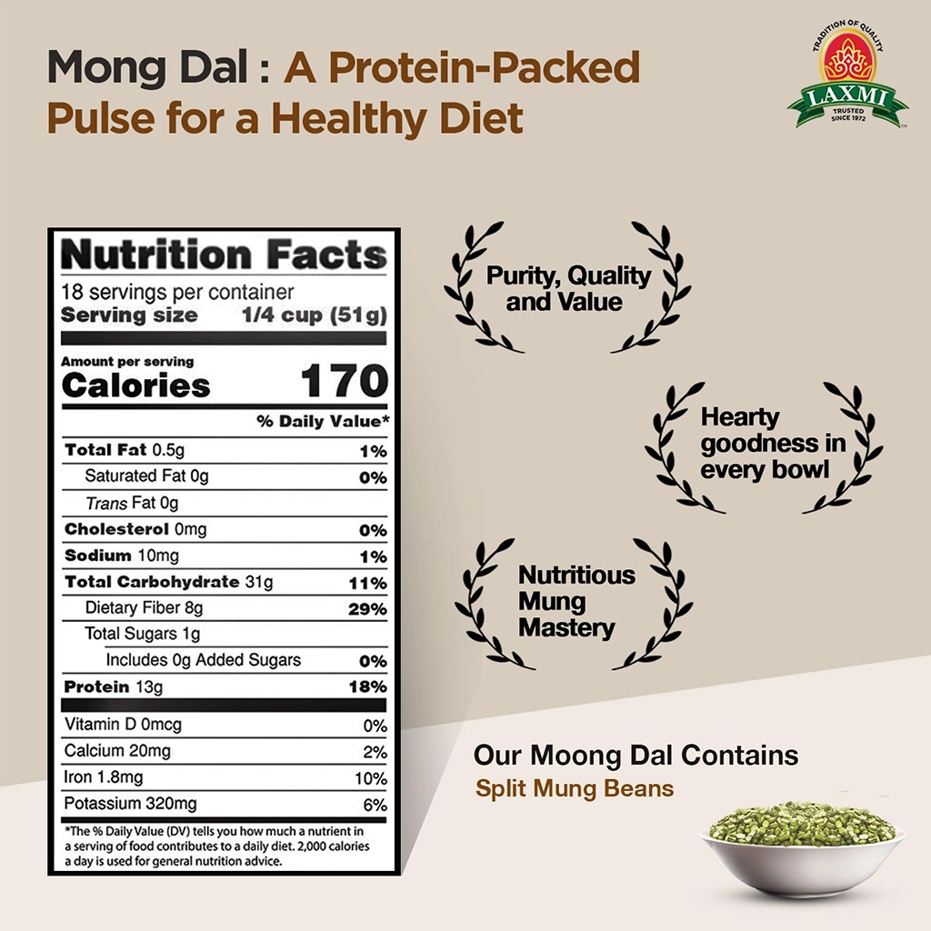 LAXMI MOONG DAL SPLIT (W/ SKIN) 2 lb
