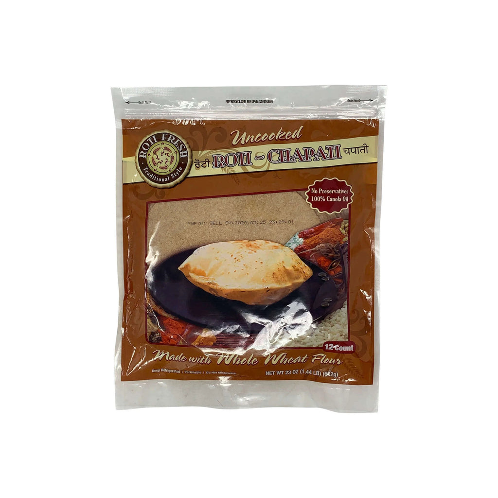Roti Fresh Uncooked Whole Wheat Chapathi - 652g*12